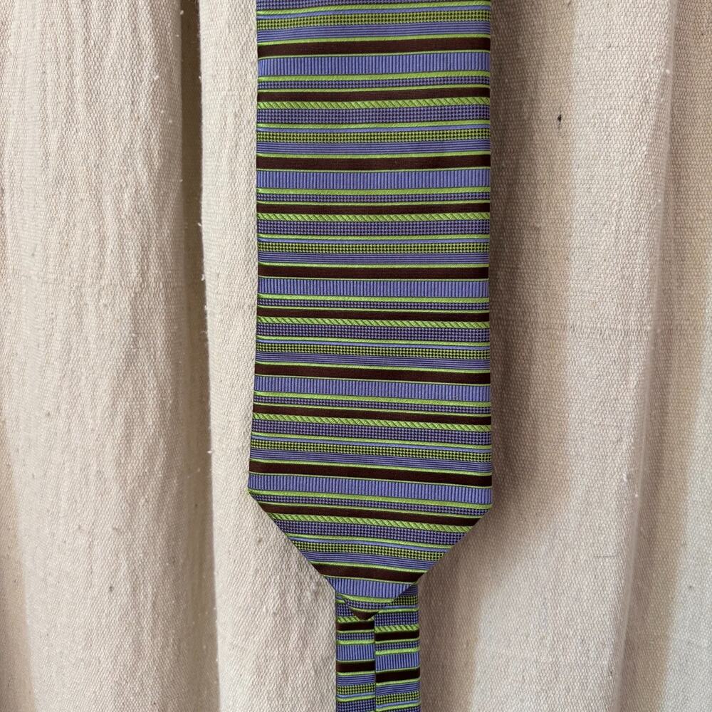 Ted Baker London 100% Silk Tie Blue Purple Green Brown Striped USA Made